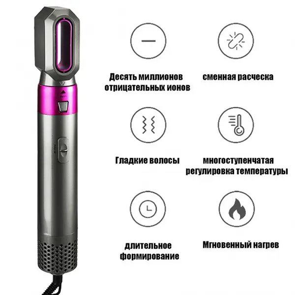 Фен-щетка для укладки волос Hot AIR Styler 5в1 Розово-серый (MS-12879) - фото 6