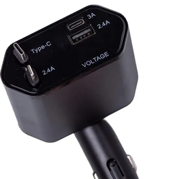 Зарядное устройство автомобильное с выдвижным кабелем Черный (HP-C1)