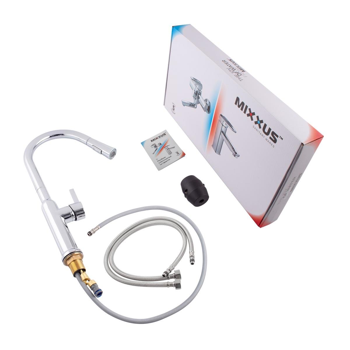 Змішувач на кухню з висувним виливом одноважільний MIXXUS 014 латунь Хром (b-MI6958) - фото 2