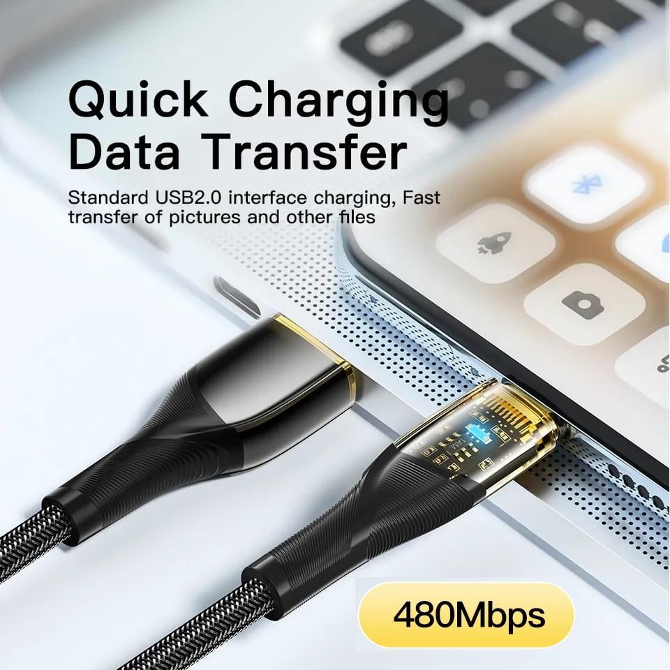 Кабель Essager USB to Type-C PD/QC 100W 7A Black Transparent 1 м Black (25397394) - фото 2 Кабель Essager USB to Type-C PD/QC 100W 7A Black Transparent 1 м Black (25397394) - фото 2