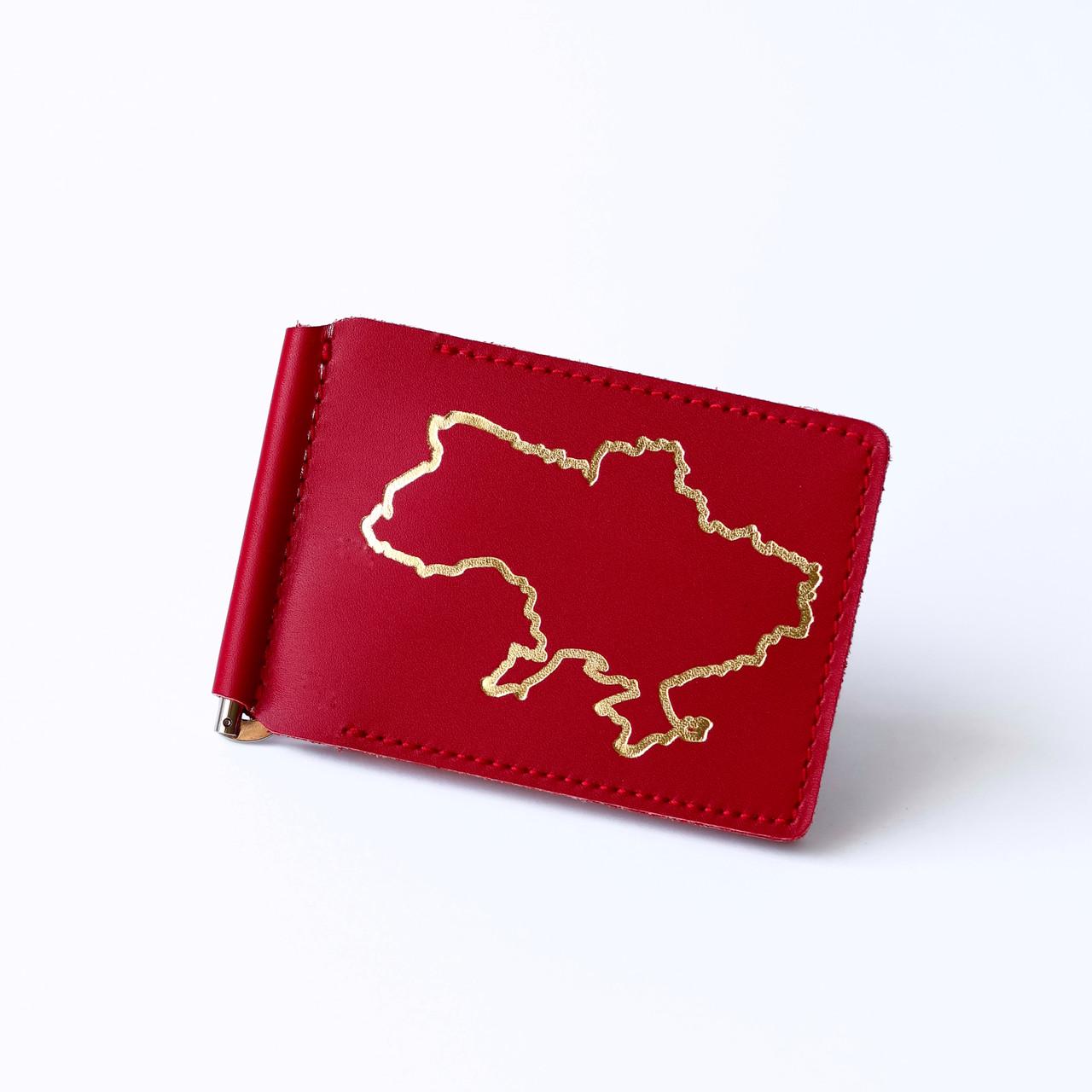 Зажим для купюр Карта Украины Красный с поЗолотой