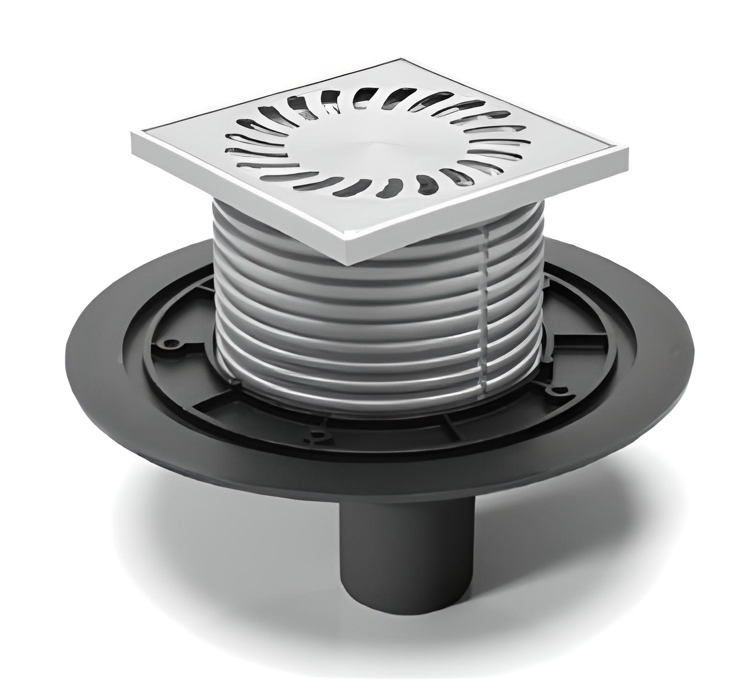 Трап MCH для помещения и улицы вертикальный DN50 мм 2 сифона/нержавеющая решетка 122х122 мм (384А)