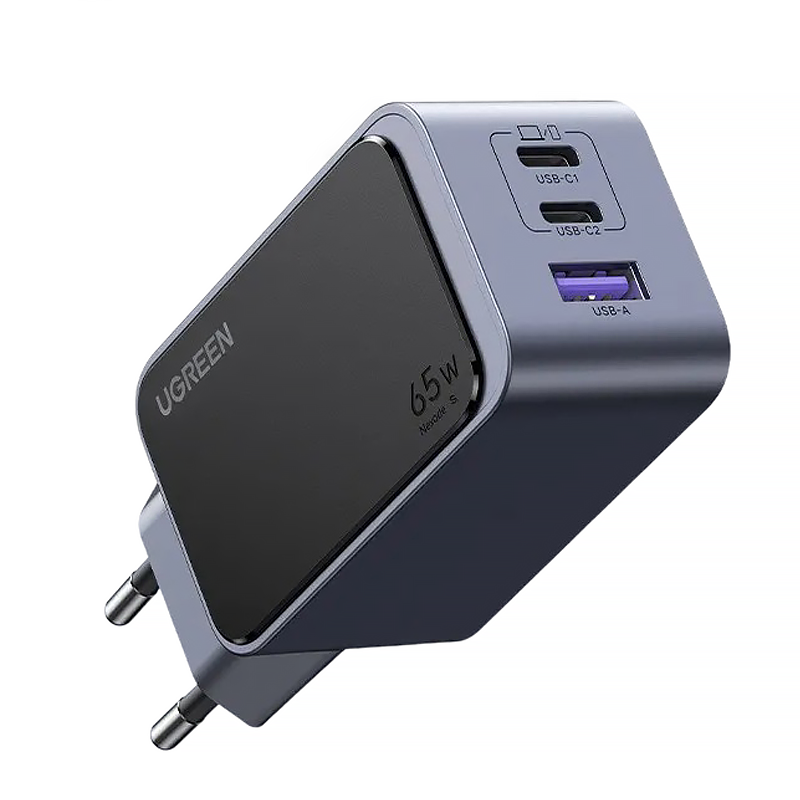 Зарядний пристрій UGREEN X553 Nexode S 65W 3-Port GaN Fast Charger 2хType-C і 1хUSB Gray (35042)