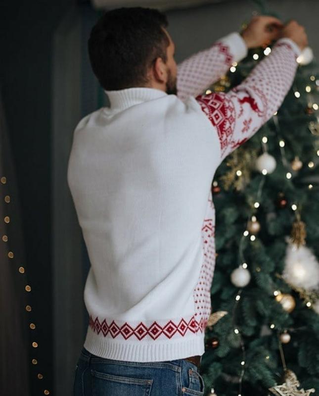 Светр-гольф новорічний чоловічий Вишиваночка L Білий (2093) - фото 2