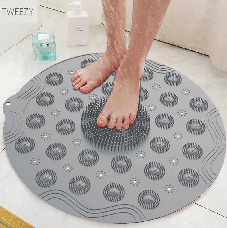 Силиконовый массажер-коврик Massage Foot Pad для тела и ног на присосках для душа 30 см Серый - фото 2