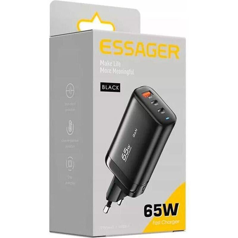 Зарядное устройство для телефонов Essager 65W Shining GaN Travelling Fast Charger PD+QC3.0 Black EU (ECT2CA-MYB01) - фото 2