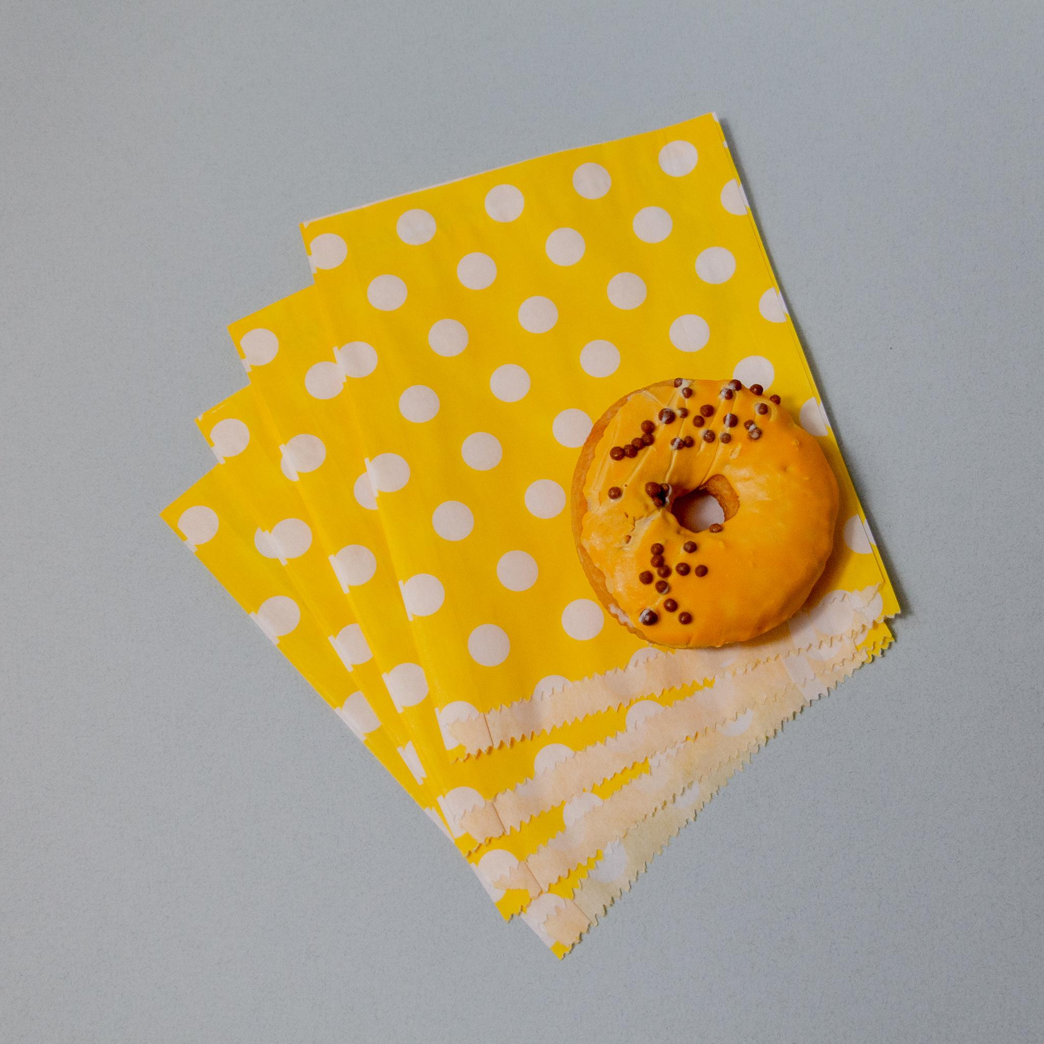 Пакет бумажный подарочный саше Eko-kraft 170х30х230 мм 100 шт. в белый горошек Жёлтый - фото 4