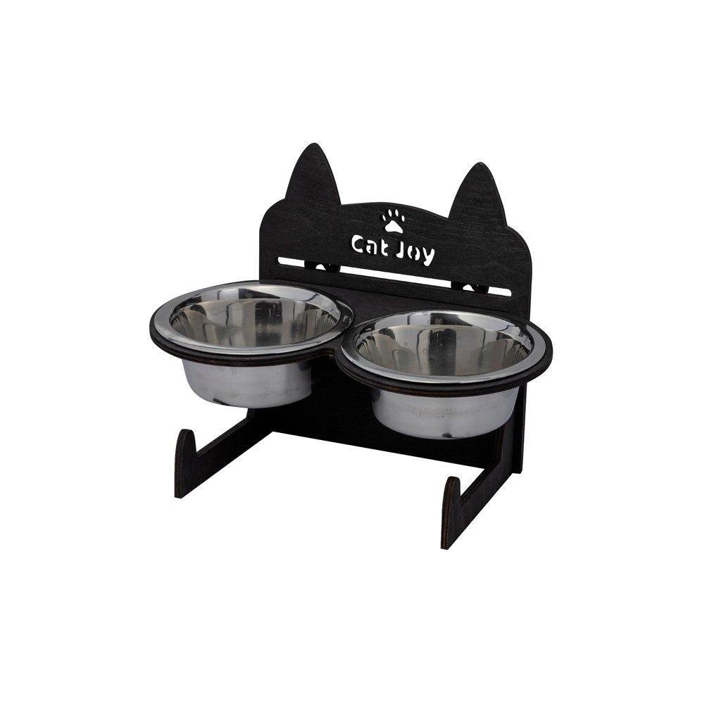 Годівниця поїлка для котів Cat Joy з двома металевими мисками з регулюванням висоти Чорний (1869526836)