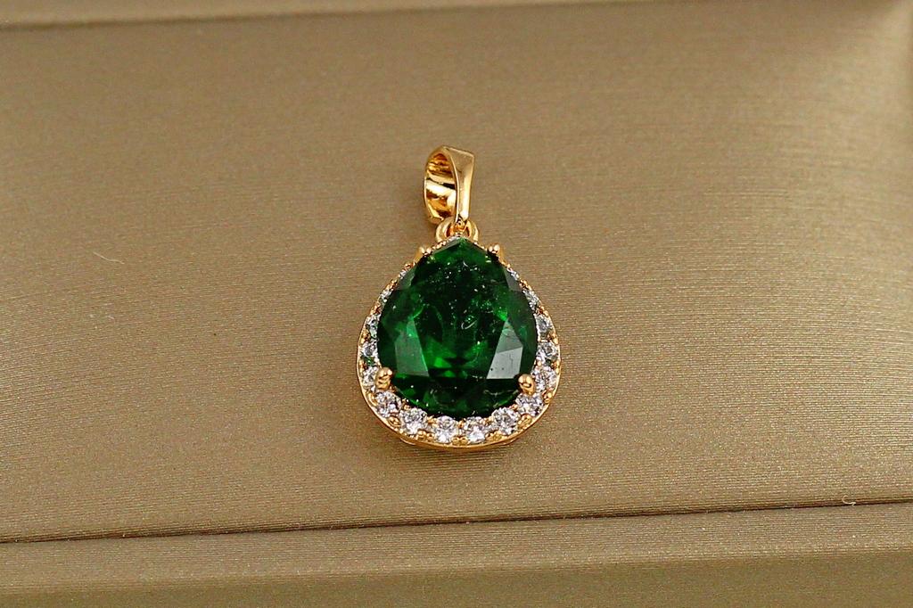 Кулон Xuping Jewelry капля с зеленым фианитом в ободке 1.7 см. Золотистый (34204049)