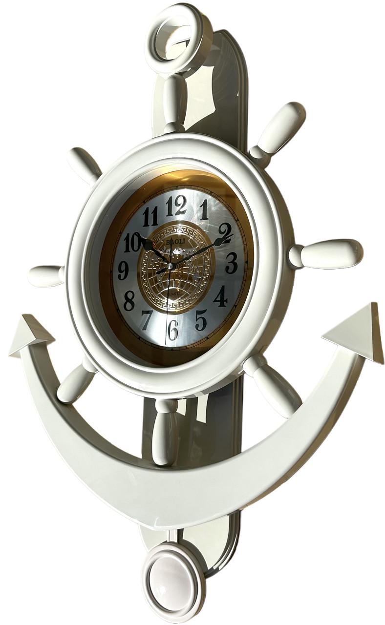 Часы настенные BAOLI Якорь Морской Штурвал с маятником 80х50 см Белый (2765358849)
