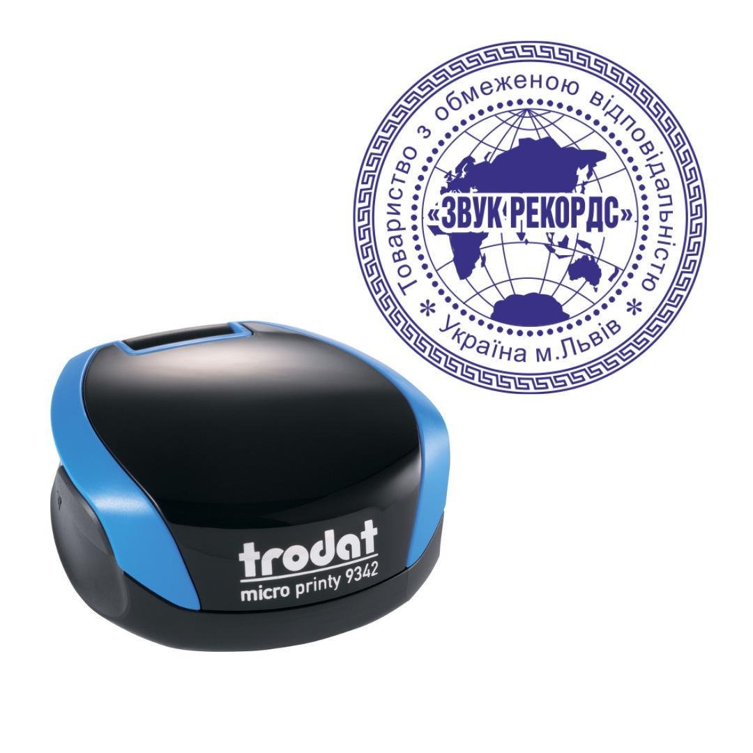 Печать ТОВ на карманном оснащении Trodat Micro Printy 9342 d 42 мм Синий (ООО7/9342/BL)