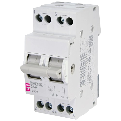 Переключатель нагрузки модульный ЭТИ SSQ 225 1-0-2 2 фазы 25А до 400V (33726851)