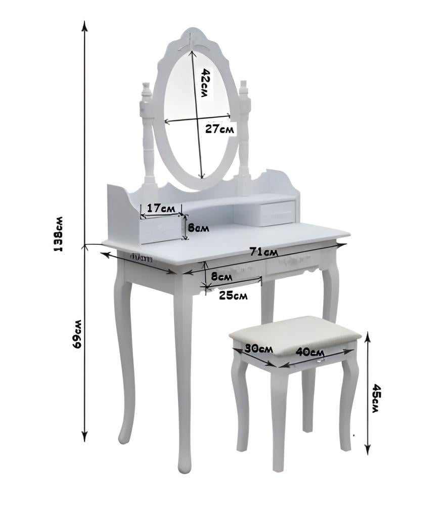 Столик туалетний Bonro В-011 з МДФ з 4 шухлядами та сірою табуреткою 138х71х40 см Білий (124-76-20000014) - фото 11 Столик туалетний Bonro В-011 з МДФ з 4 шухлядами та сірою табуреткою 138х71х40 см Білий (124-76-20000014) - фото 11