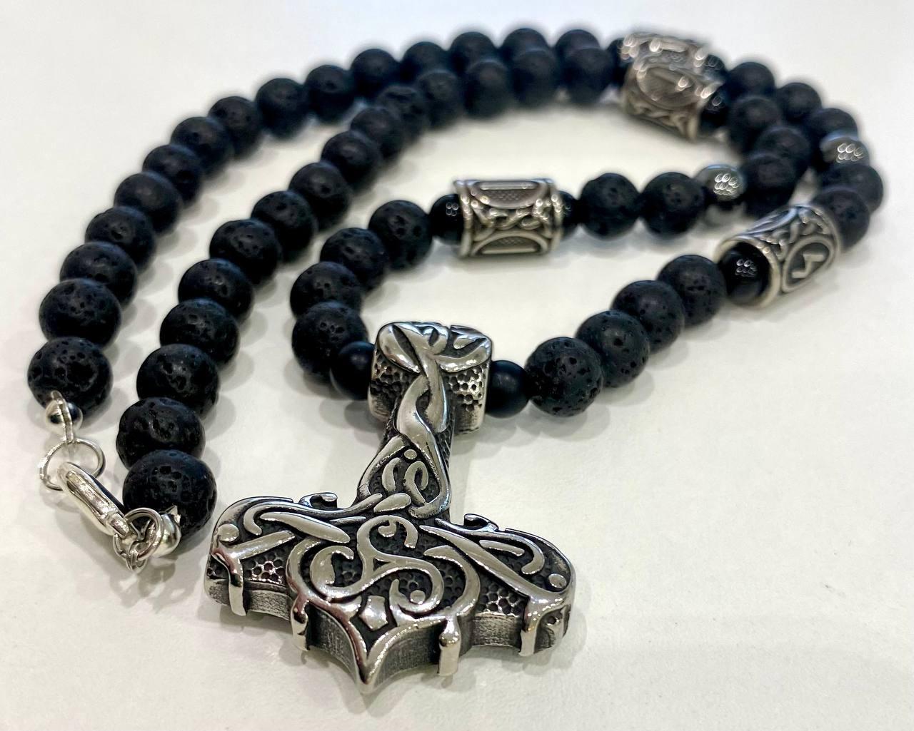 Кольє оберіг LITAURS натуральне лавове каміння кулон молот Тора руни (250404) - фото 4 Кольє оберіг LITAURS натуральне лавове каміння кулон молот Тора руни (250404) - фото 4