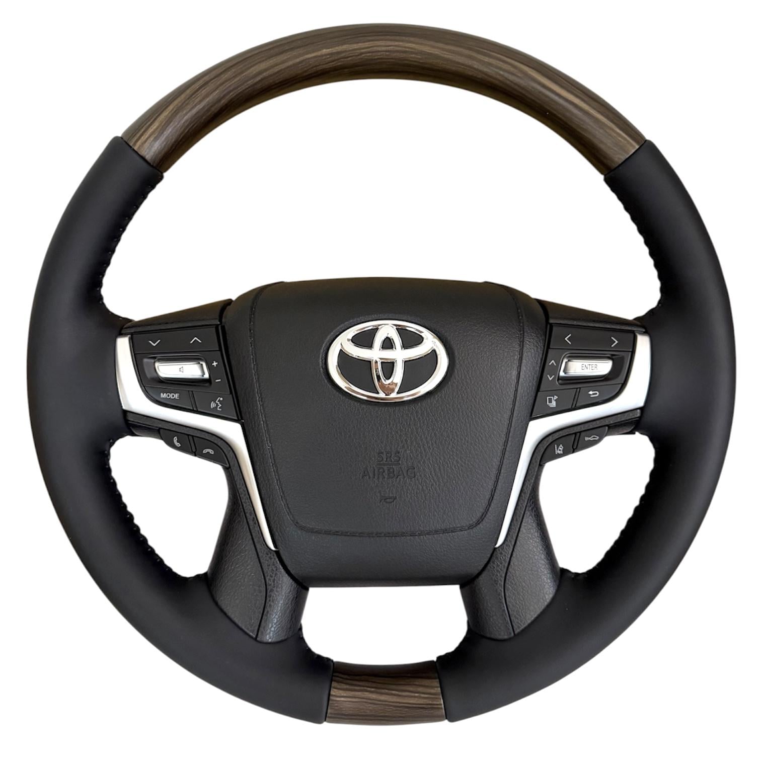 Руль для Toyota Land Cruiser 200/Prado 150 в стиле рестайлинга с подогревом логотип хром Коричневый (35383489)