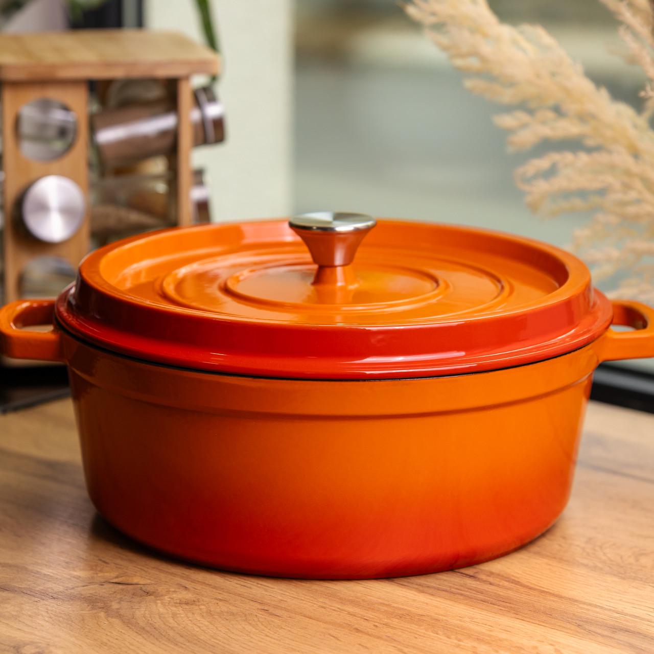 Кокотница чугунная эмалированная 7,5 л Оранжевый (HP-FLG-7 ORANGE) Кокотница чугунная эмалированная 7,5 л Оранжевый (HP-FLG-7 ORANGE)