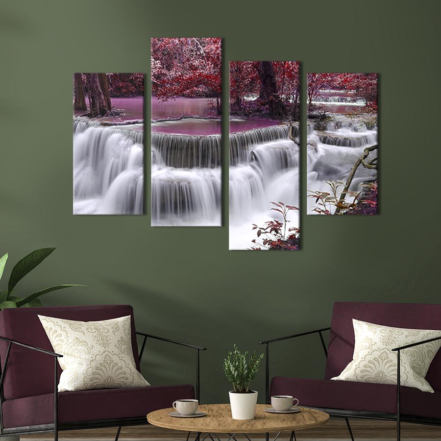 Модульная картина из четырех частей на холсте интерьерная картина Живописный каскадный водопад 89x56 см (577-42)