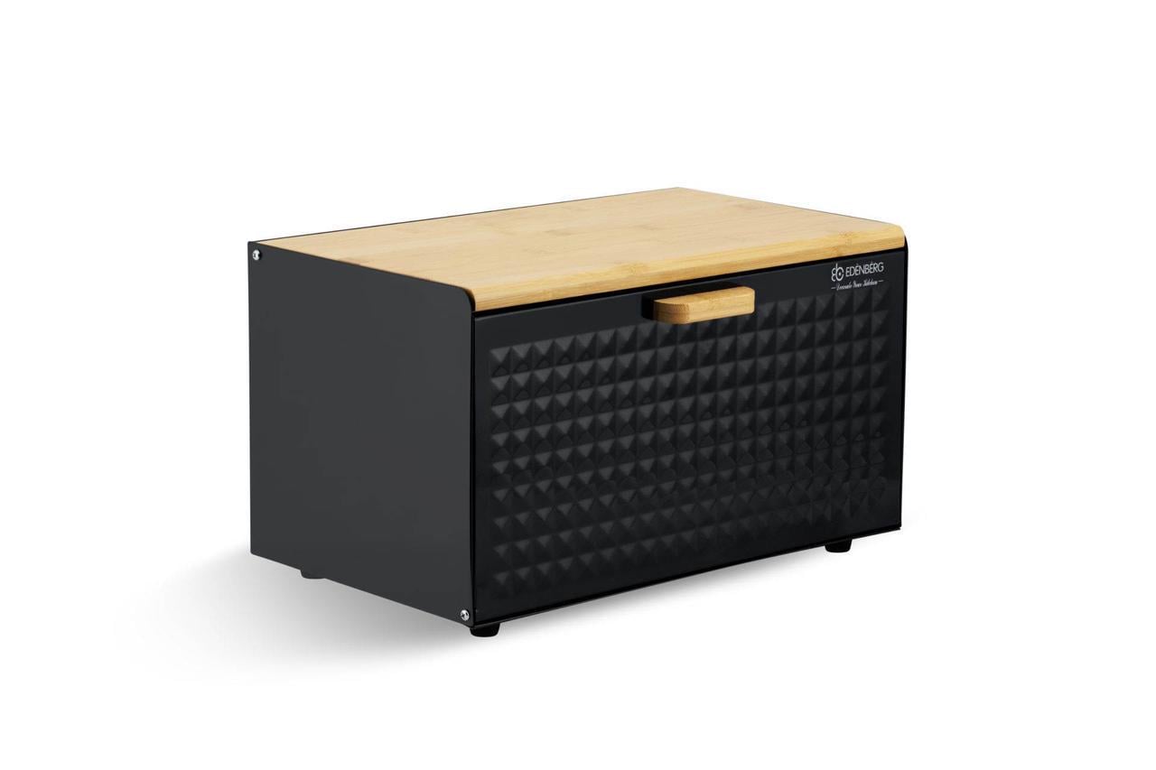 Хлебница Edenberg 35x23,5x21 см с двумя крышками из нержавеющей стали и бамбука Black (EB-135)