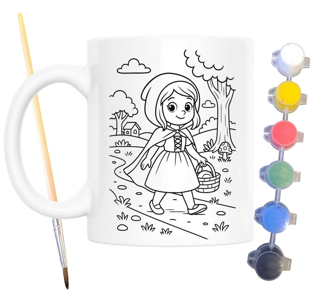 Набір для творчості кружка розмальовка за мотивами Червона Шапочка Брати Грімм 330 мл Білий (КР0168) - фото 2