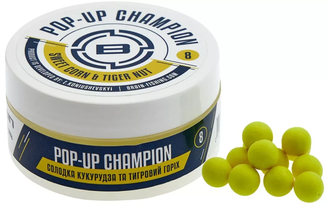 Бойлы плавающие Brain Champion Pop-Up Sweet Corn & Tiger Nut 10 мм Кукуруза/Тигровый орех (2897707132)