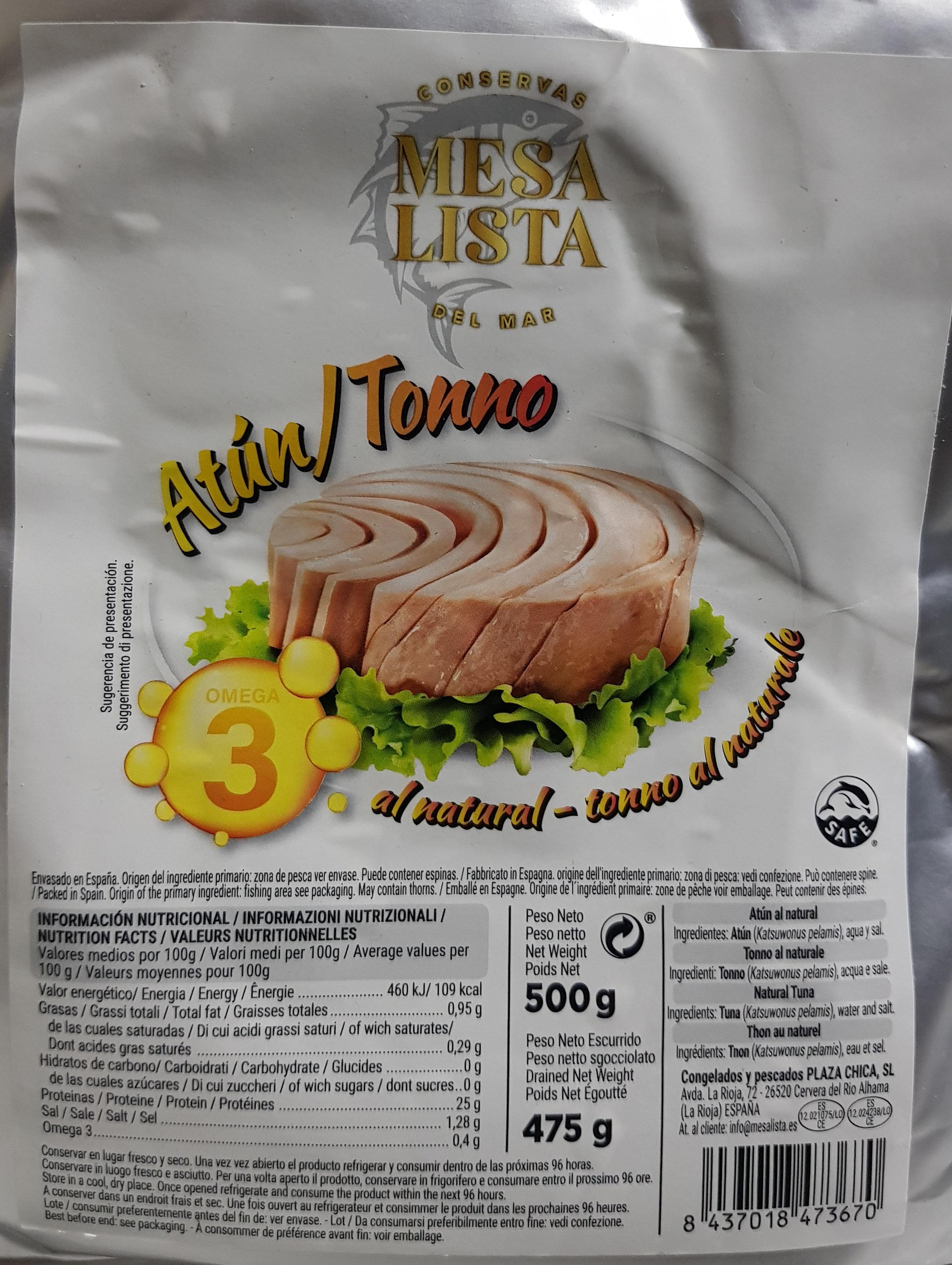 Тунець Mesa Lista у власному соку 500 г (12979251)