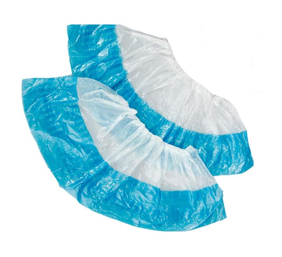 Бахилы одноразовые полиетиленовые с двойным дном 29 мкр 100 шт. Бело-голубой