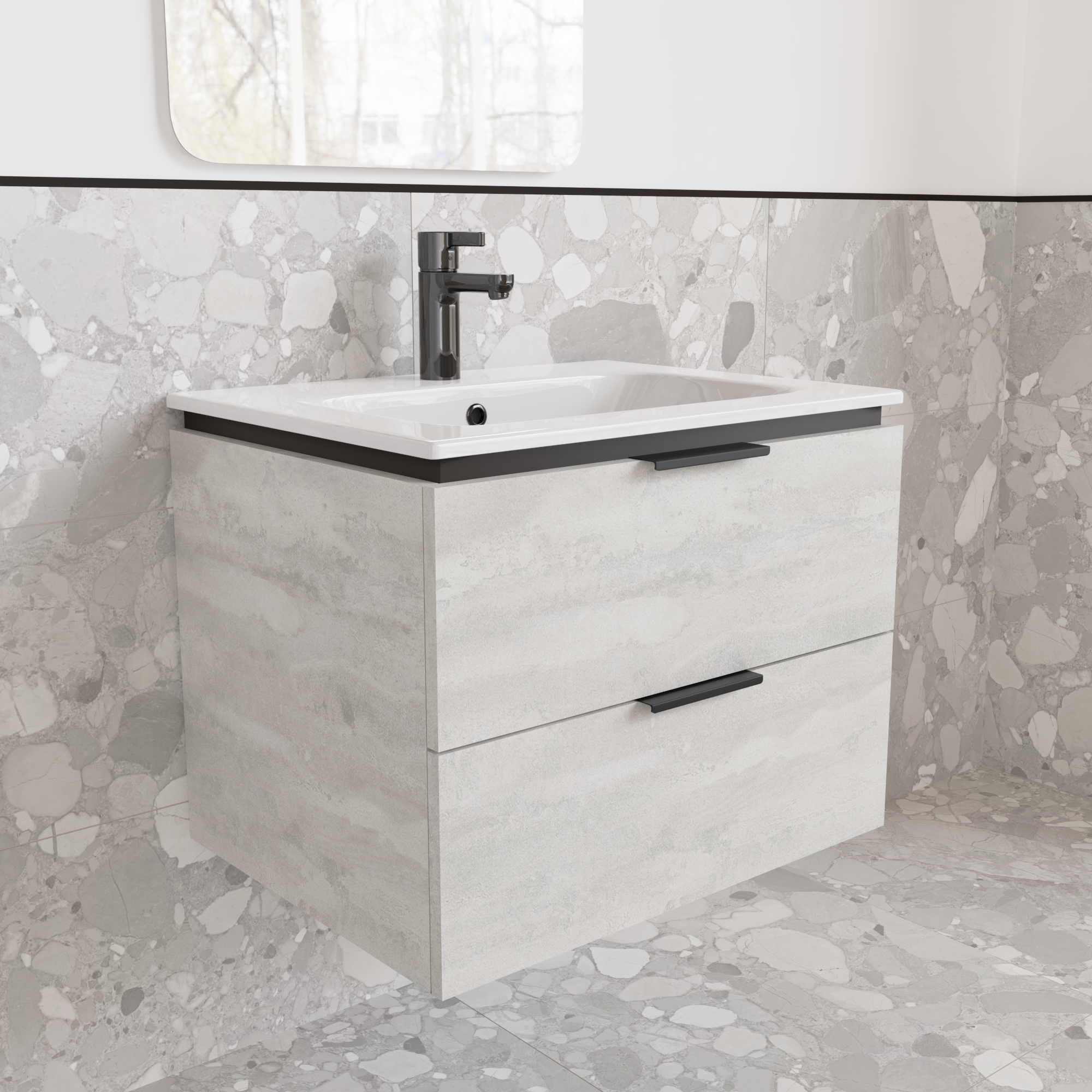 Тумба підвісна з раковиною MVK Vostok Icon 60 В2 600х450х530 мм Бетонний камінь (p260bt) - фото 2