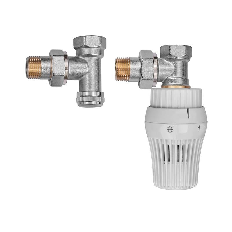 Комплект для подключения радиатора KOER SET-23 1/2" угловой с термоголовкой и кликовым креплением Латунь (OL-KR5284)