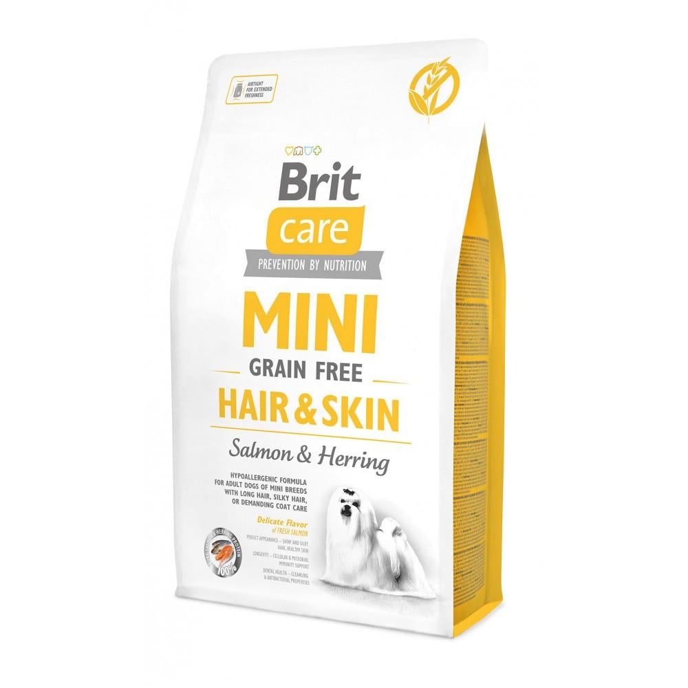 Корм сухой Brit CARE Grain Free Mini Hair and Skin для взрослых собак миниатюрных пород для кожи и шерсти с лососем и селедкой (8595602520220)