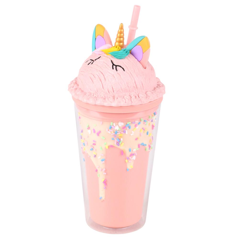 Склянка з кришкою та трубочкою Unicorn R100194 з подвійними стінками 450 мл Пудровий (29596856)