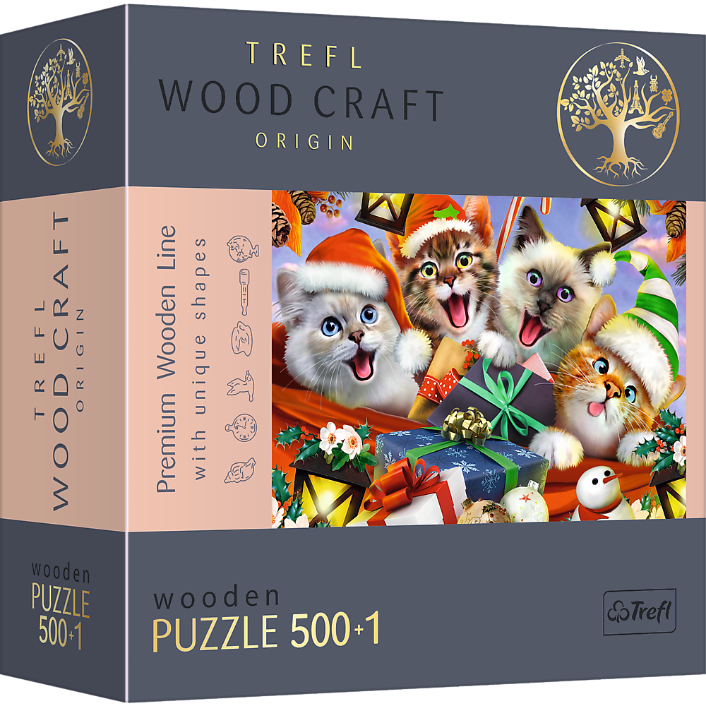 Пазлы фигурные из дерева Рождественские котики Trefl 500+1 элементов (5900511201727 20172)