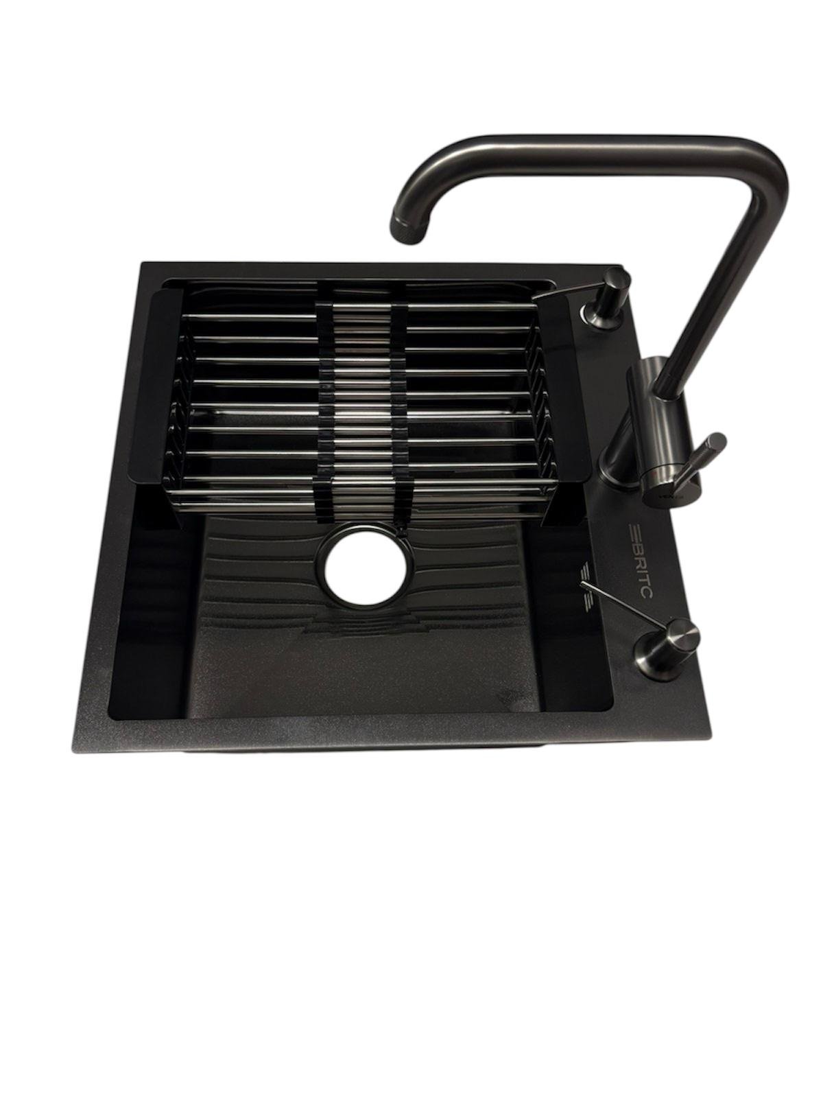 Мойка кухонная Britc 5050 PVD Черный/кран для кухни Venta BI472FG Черный