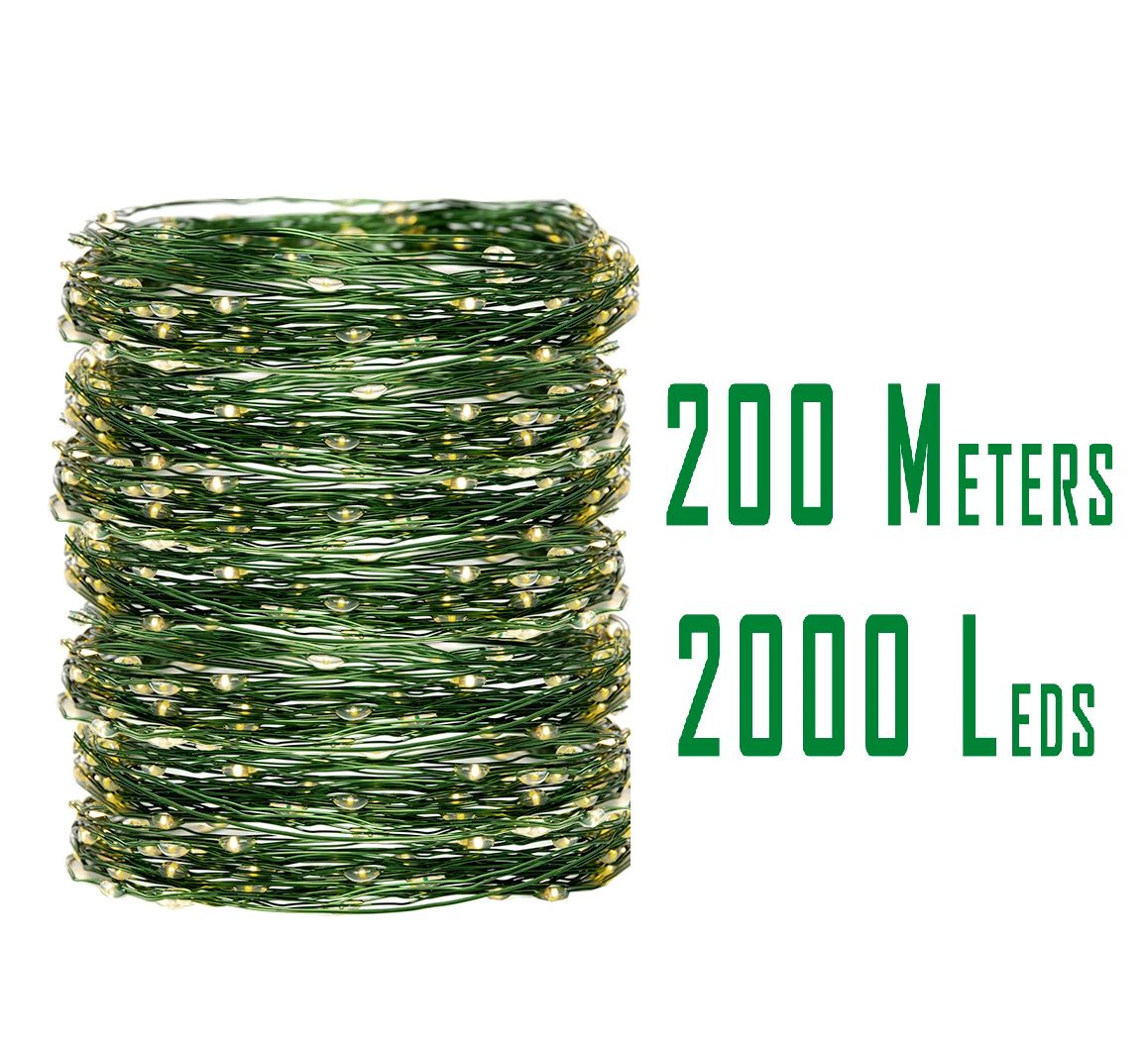 Гирлянда светодиодная нить Роса 200 м 2000 Led от сети на зеленой проволоке с пультом ДУ Теплый белый - фото 4 Гирлянда светодиодная нить Роса 200 м 2000 Led от сети на зеленой проволоке с пультом ДУ Теплый белый - фото 4