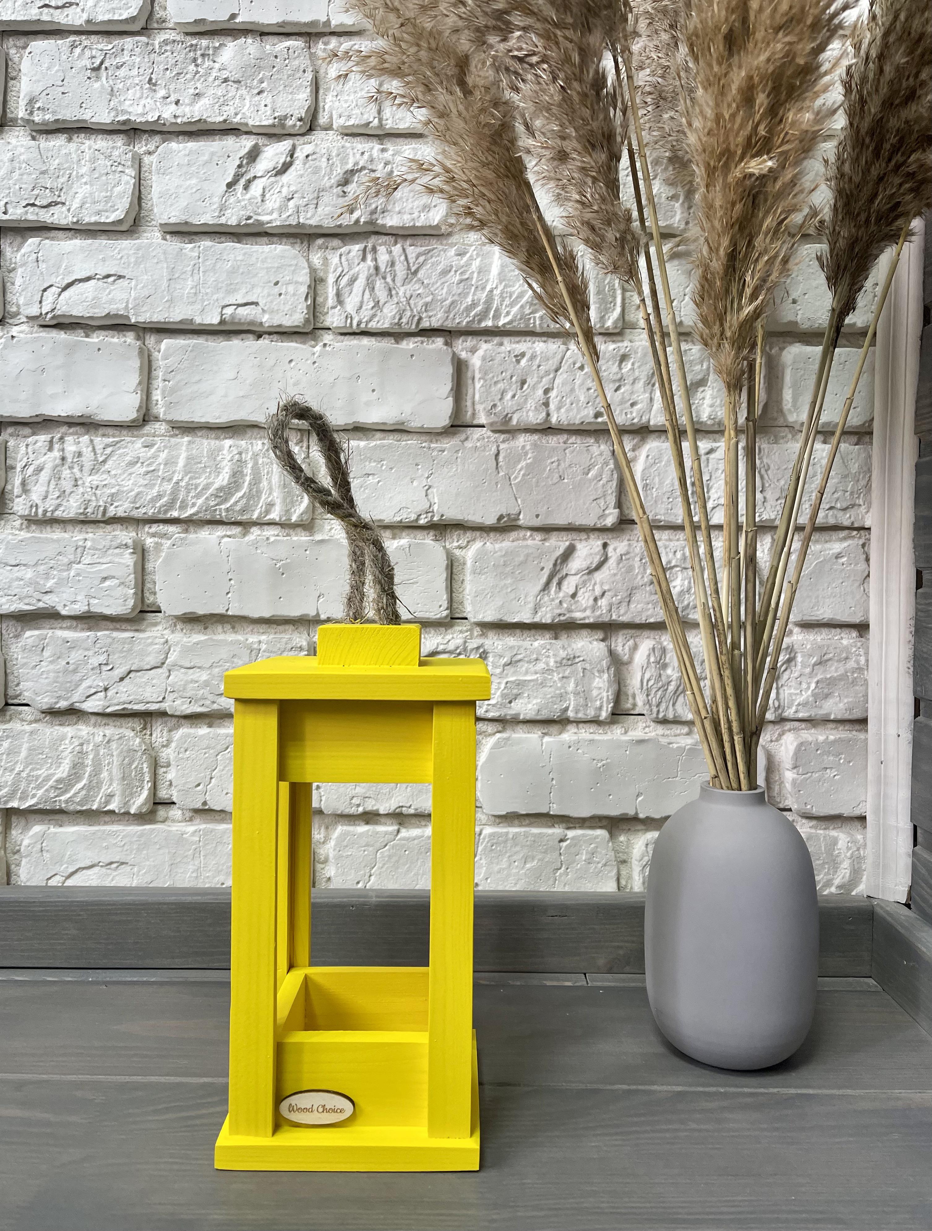 Подсвечник деревянный Wood Choice Фонарь 12х12х25 Желтый - фото 2