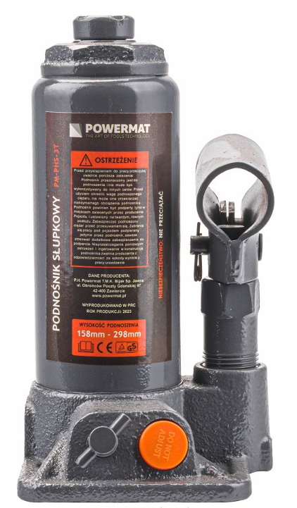 Домкрат гидравлический бутылочный Powermat 3 тонны (PM-PHS-3T)