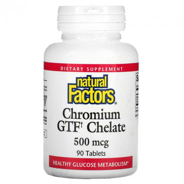 Хелат хрома Natural Factors с фактором толерантности к глюкозе 500 мкг 90 таблеток (NFS-01630)