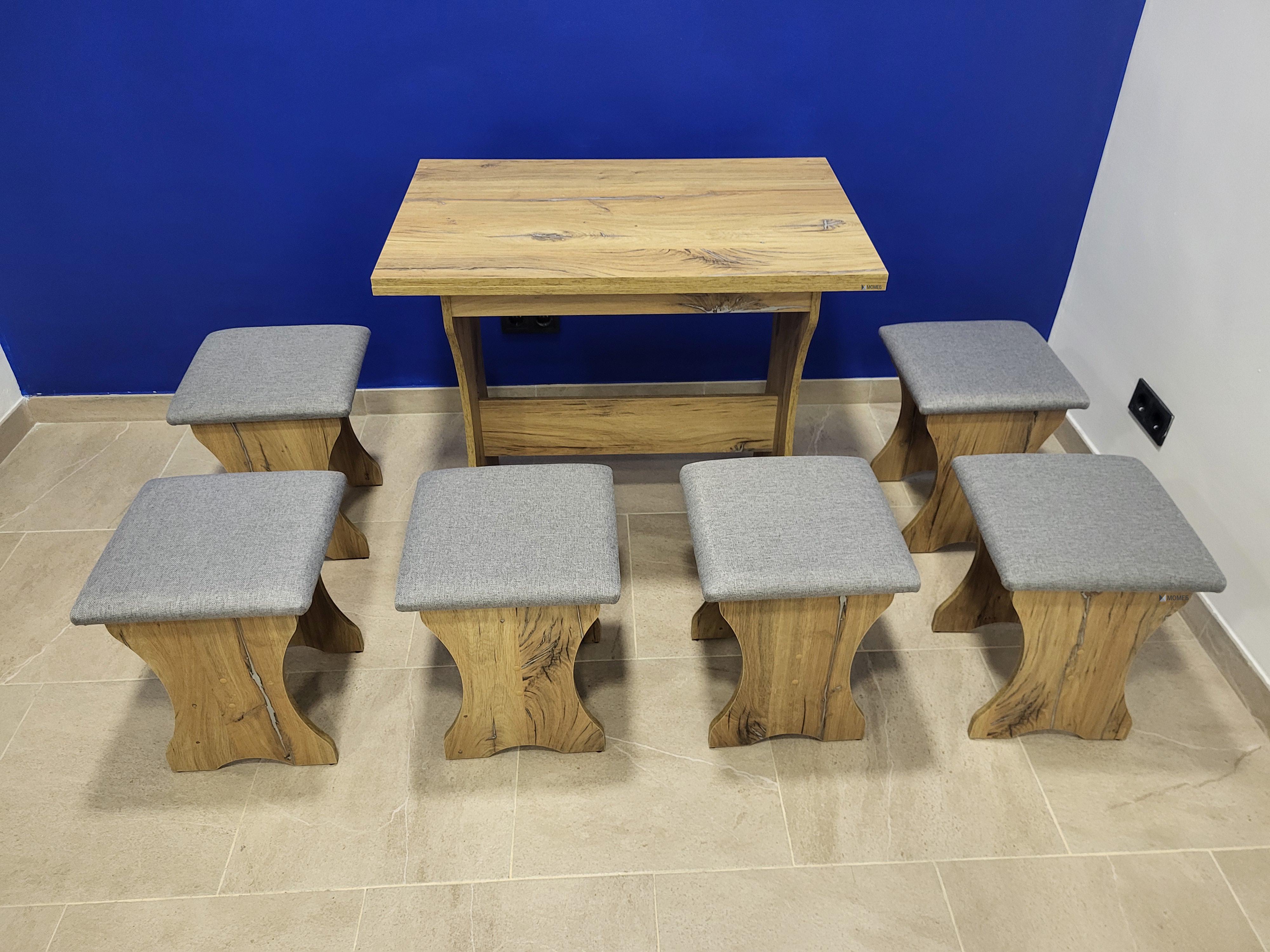 Стіл розкладний та 6 табуреток Сімейний Дуб Флагшток/Сільвер (S6T-DF-S)