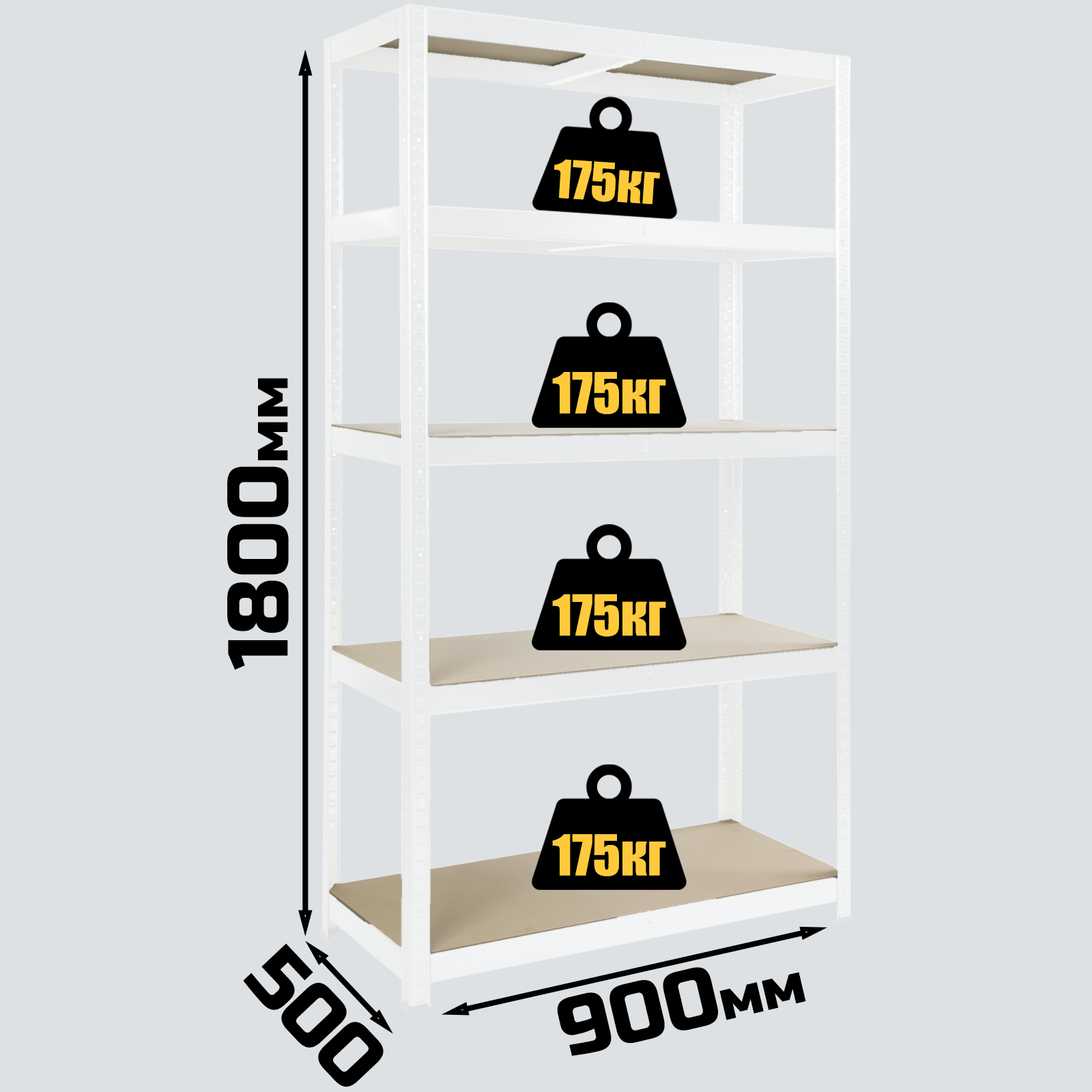 Стеллаж StahlPro Spectrum 1800x900x500 мм металлический белый окрашенный 5 полок ХДФ - фото 2 Стеллаж StahlPro Spectrum 1800x900x500 мм металлический белый окрашенный 5 полок ХДФ - фото 2