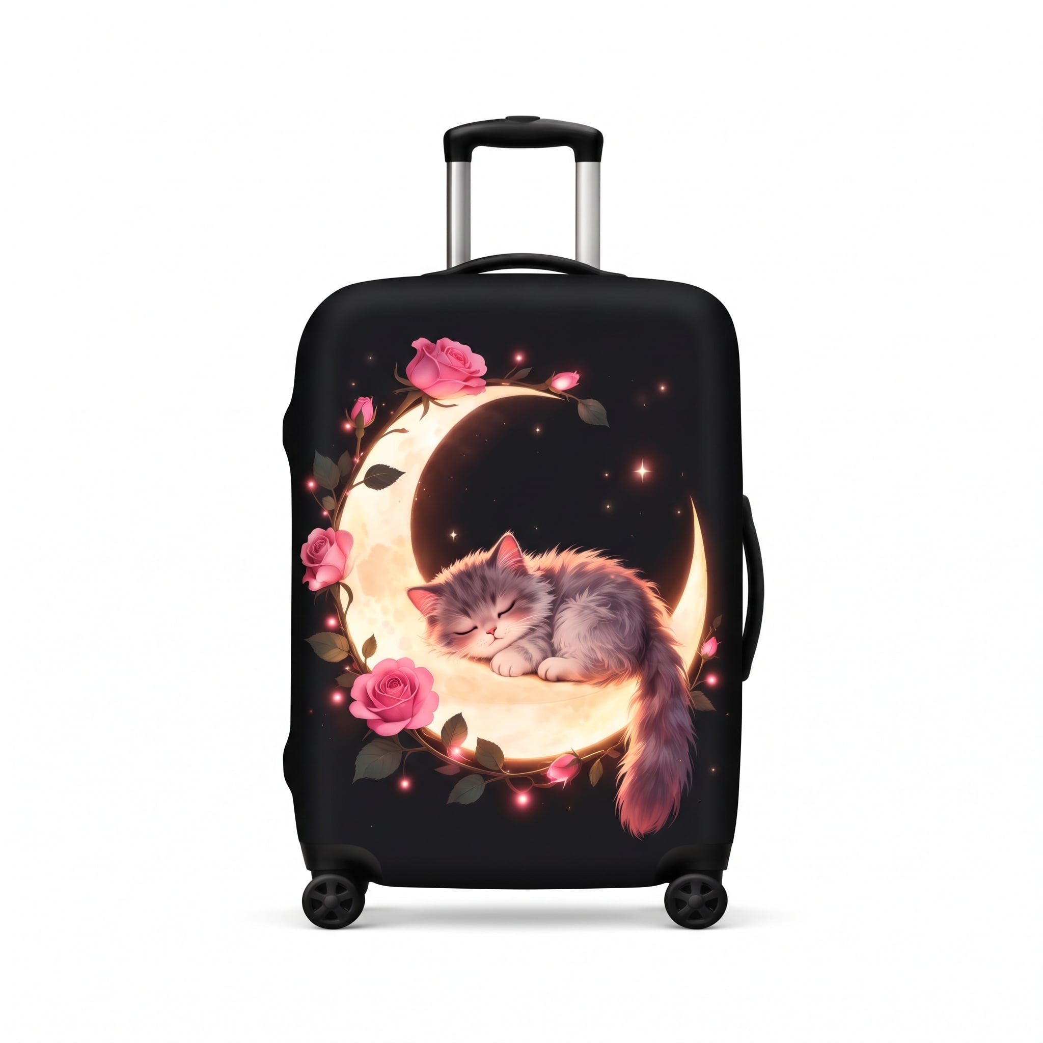Чехол для чемодана эластичный Кот на луне микродайвинг S 19-21" 48-53х32-35х20-23 см Черный (38802780)