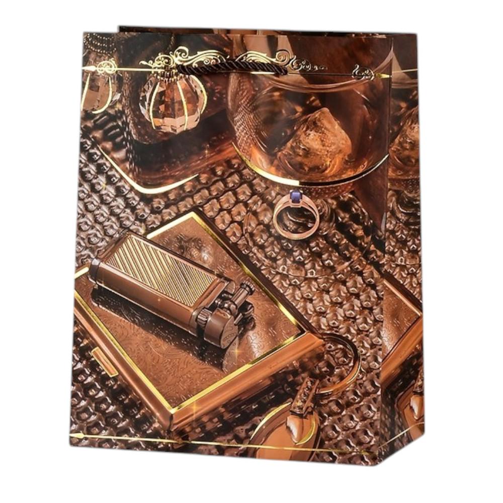 Подарочный пакет Stenson Antique R33152-M для мужчин с ручками 26х32х10 см Коричневый (25441593)