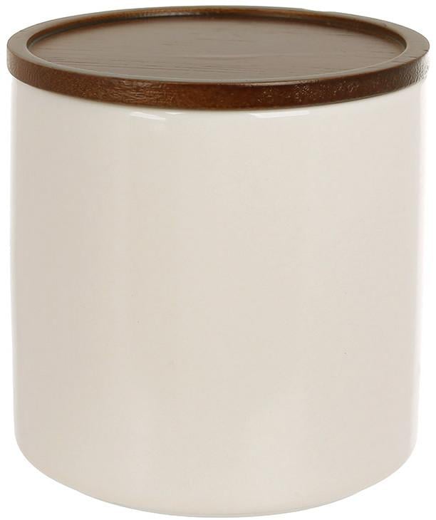Банка кухонная Natural Serving Cream фарфор 350 мл с деревянной крышкой