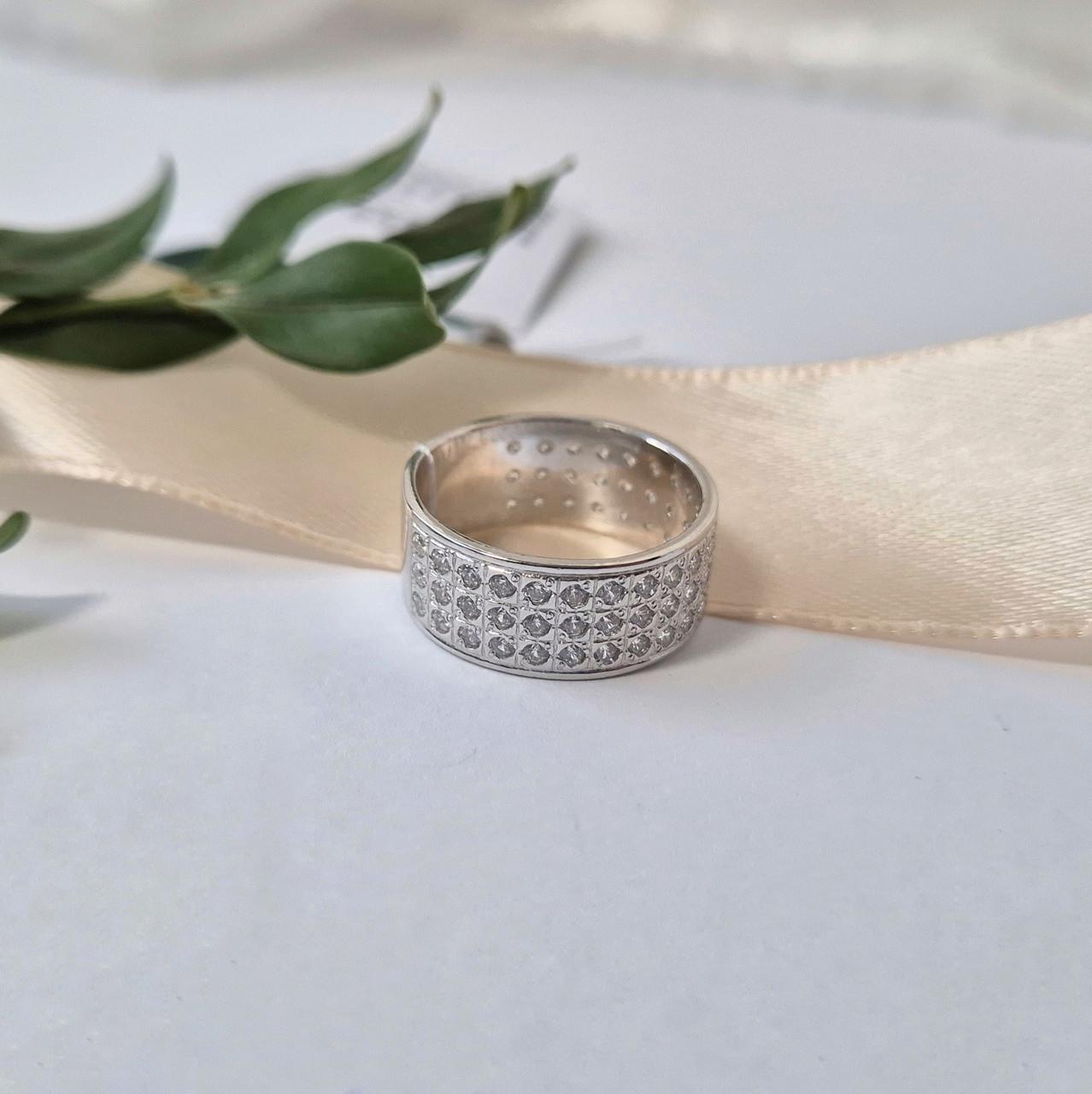 Кольцо дорожка широкая с белыми камнями серебро 925 пробы родированное 3,90 г р. 16,5 (4940р)