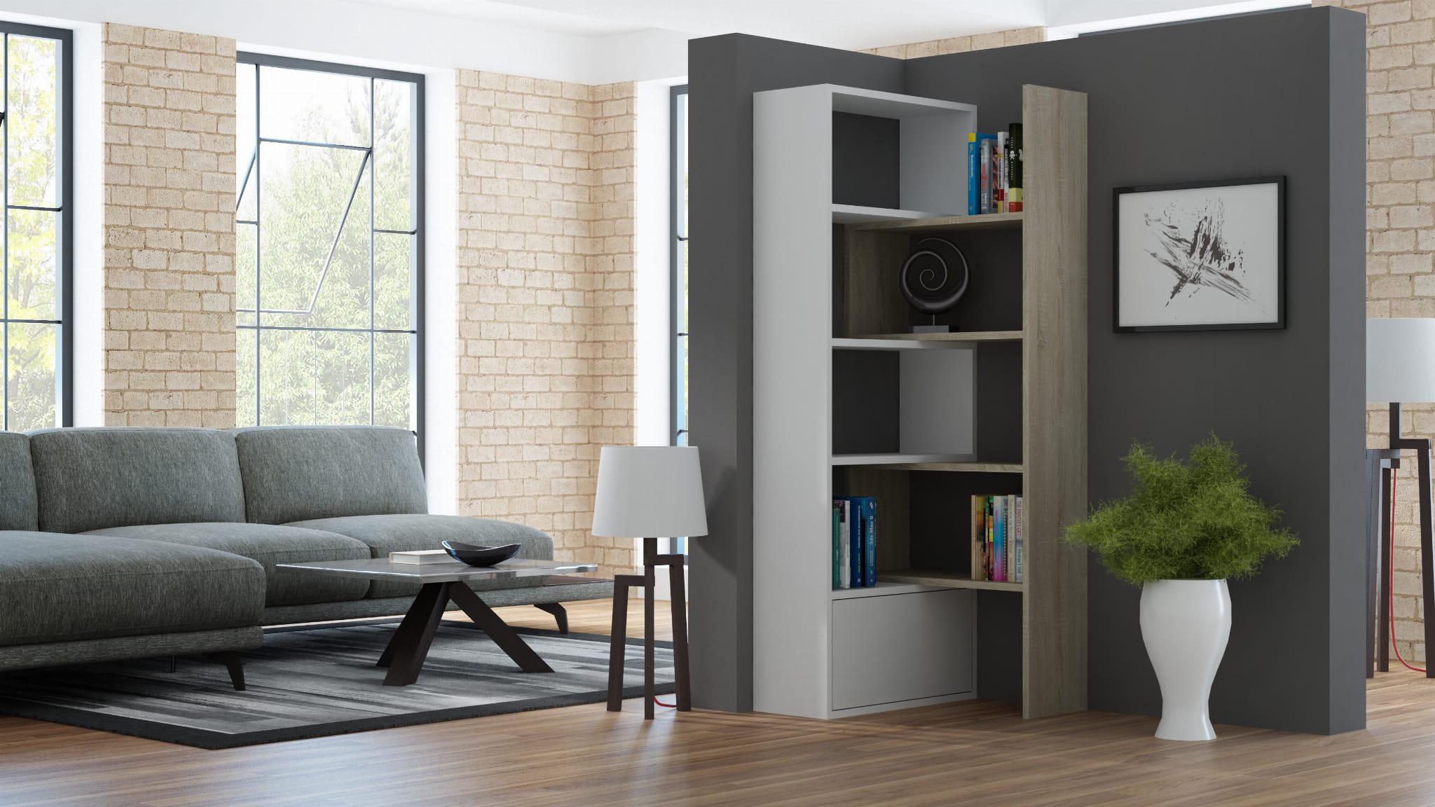 Стелаж для книг Cama PACO з ламінованої ДСП/МДФ 1300х290х1880 мм Білий/Дуб сонома (44037)