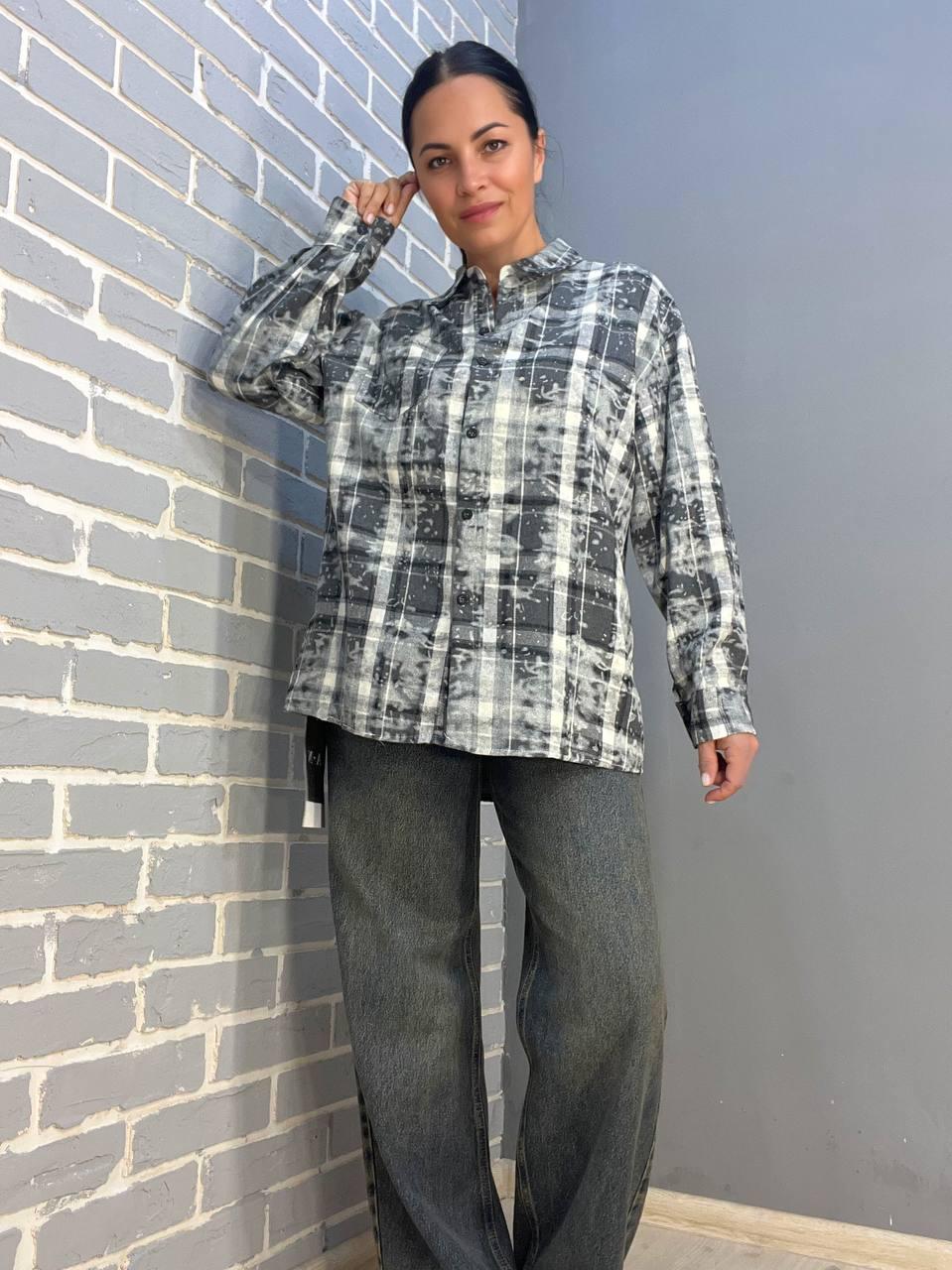 Сорочка жіноча A-N 2775 картата варена в клітинку оверсайз коттон OS Сірий (2907) - фото 2 Сорочка жіноча A-N 2775 картата варена в клітинку оверсайз коттон OS Сірий (2907) - фото 2