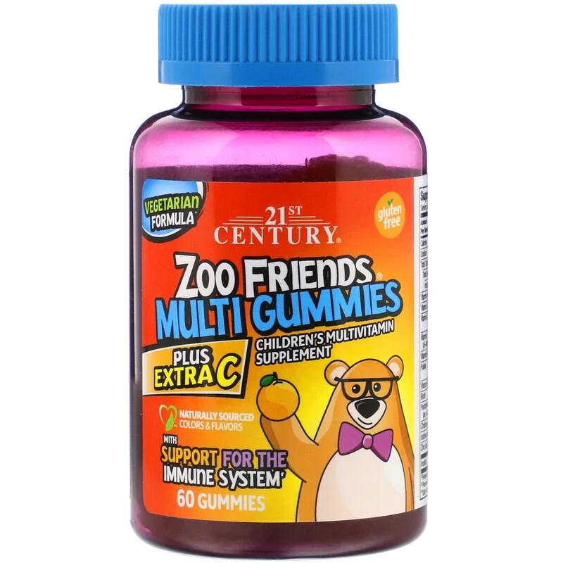 Витамины 21st Century Zoo Friends Multi Gummies Plus Extra C 60 жевательных таблеток Витамины 21st Century Zoo Friends Multi Gummies Plus Extra C 60 жевательных таблеток