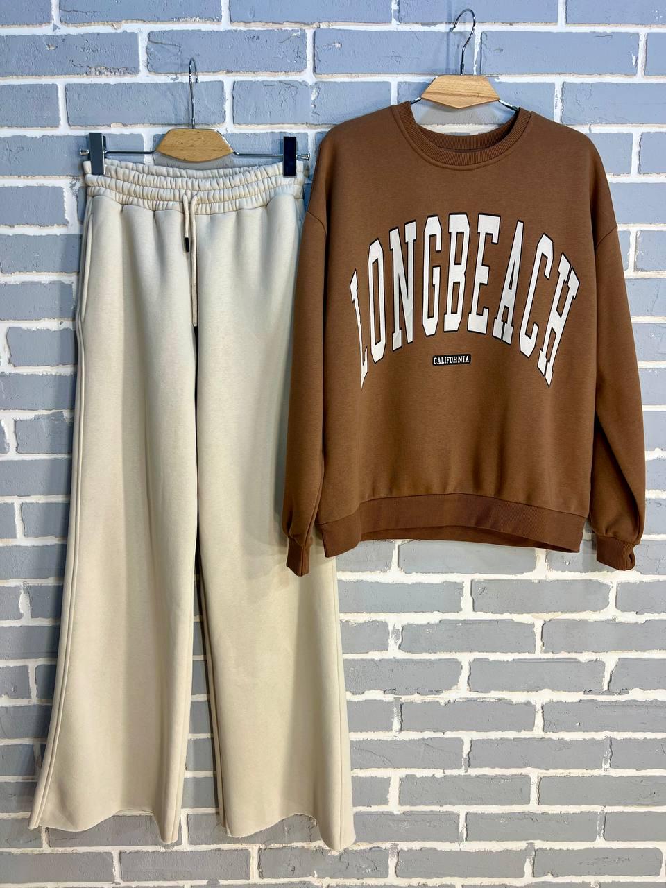 Костюм женский QUZEN 388-488 свитшот брюки палаццо широкие на флисе M Коричневый (861) - фото 5 Костюм женский QUZEN 388-488 свитшот брюки палаццо широкие на флисе M Коричневый (861) - фото 5