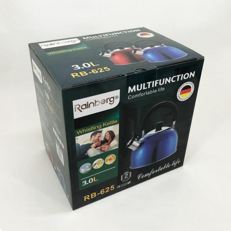 Чайник Rainberg RB-625 нержавеющая сталь со свистком 3 л Синий (26202618) - фото 12 Чайник Rainberg RB-625 нержавеющая сталь со свистком 3 л Синий (26202618) - фото 12