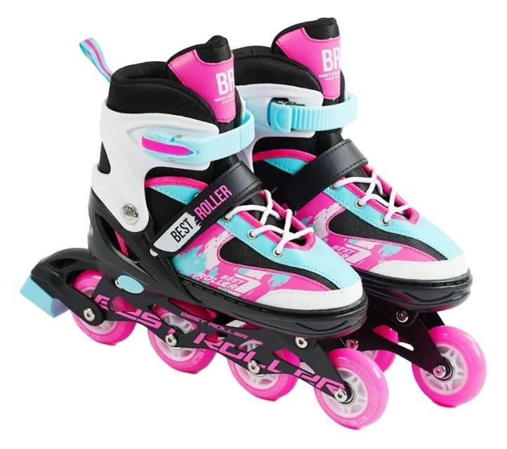 Коньки роликовые Best Roller PU колеса светящиеся 21,5-24 см р. 34-37 Pink (151226)
