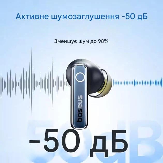 Бездротові навушники BASEUS Bowie 30 True Wireless Earphones 50dB IPX4 ANC BT5.3 65Hrs Black (2835167188) - фото 3