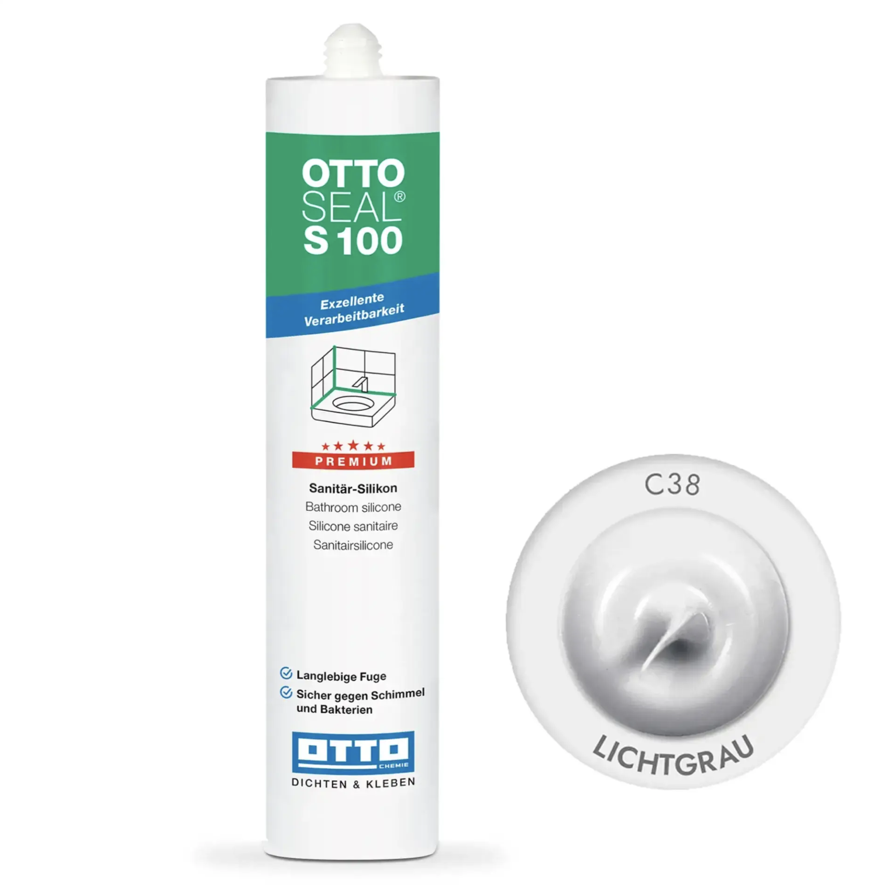 Санітарний силіконовий герметик OTTOSEAL S100 С38 Світло-сірий 300 мл (S100C38)